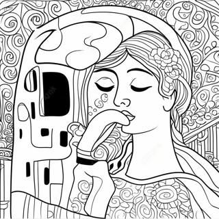 Klimtin Suudelma värityssivu | Klimt värityssivu