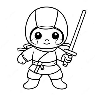 Söpö Ninja katana kädessä värityssivu | Hello Ninja värityssivu