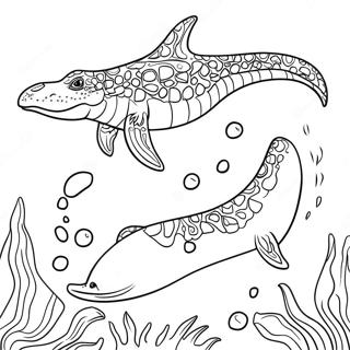 Mosasaurus uiskentelee meressä värityssivu | Mosasaurus värityssivu