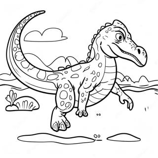 Baryonyx uiskentelee vedessä värityskuva | Baryonyx värityssivu