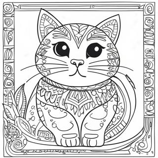 Värikäs Laurel Burch Kissa Värittämissivulla | Laurel Burch värityssivu