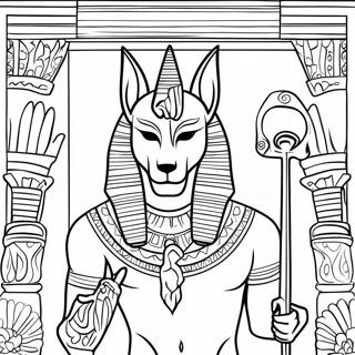 Anubis kultaisella ankhilla värityssivu | Anubis värityssivu