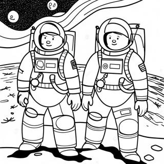 Apollo 11 astronautit kuussa värityssivu | Apollo 11 värityssivu