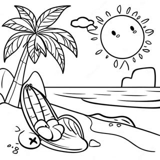 Tropiikkiranta Luau -kuvitus | Luau värityssivu