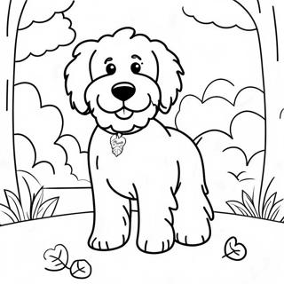 Pörröinen Goldendoodle leikkimässä puistossa värityssivu | Goldendoodle värityssivu