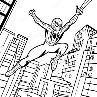 Spiderman Kaupungin Yli Heilumassa Värittämiseen | Hello Kitty ja Spiderman värityssivu