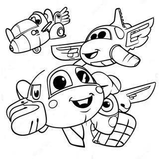 Värikkäät Super Wings hahmot värittämissivu | Super Siivet värityssivu