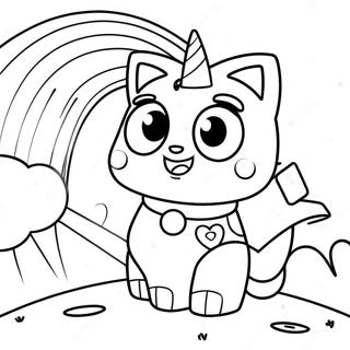 Iloinen unikatti sateenkaarella värityssivu | Unikitty värityssivu